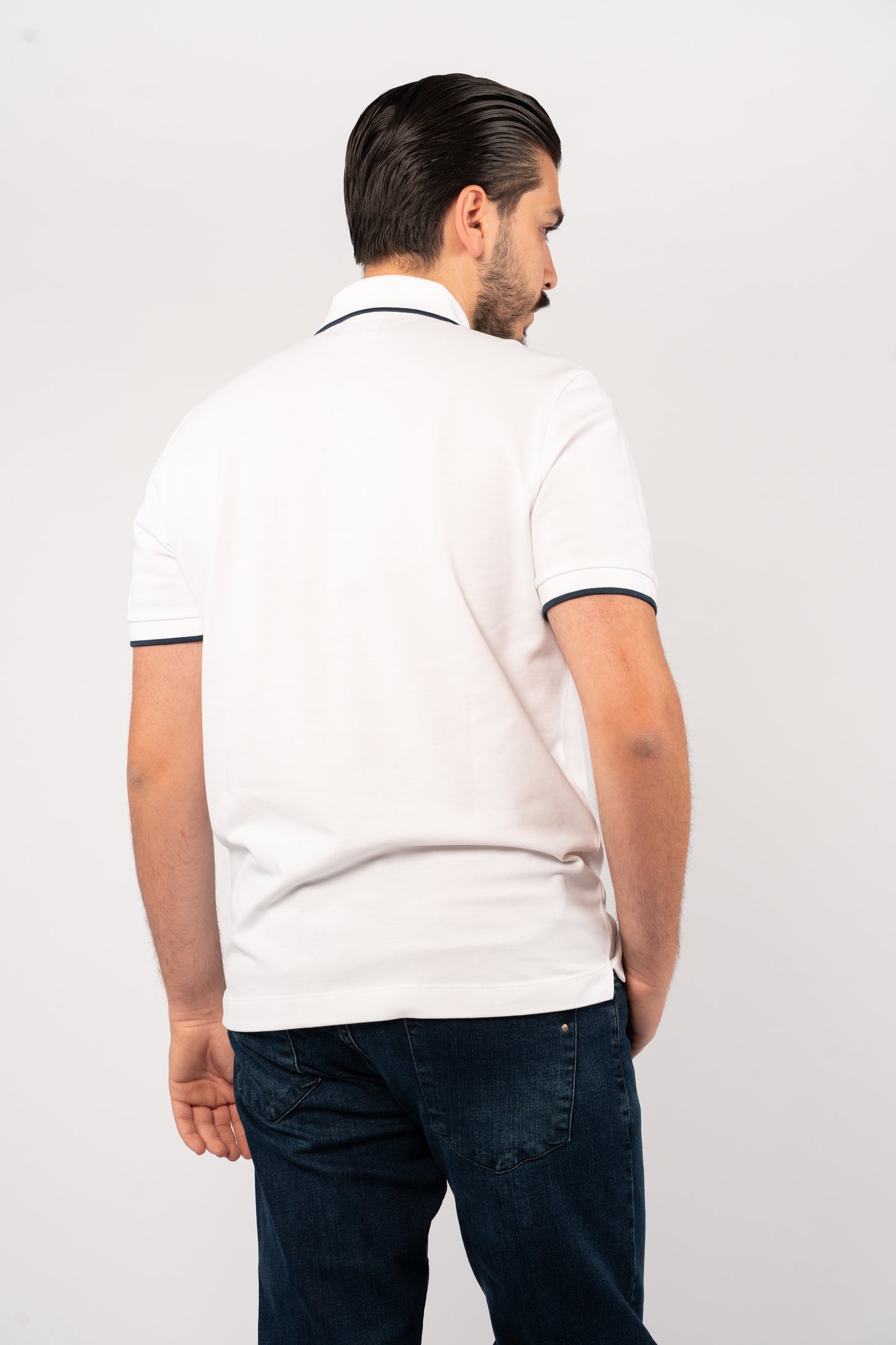 WHITE NAVY LINE VNECK POLO