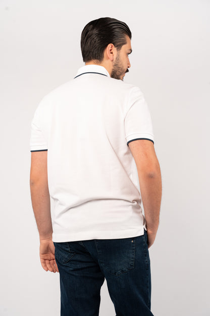 WHITE NAVY LINE VNECK POLO