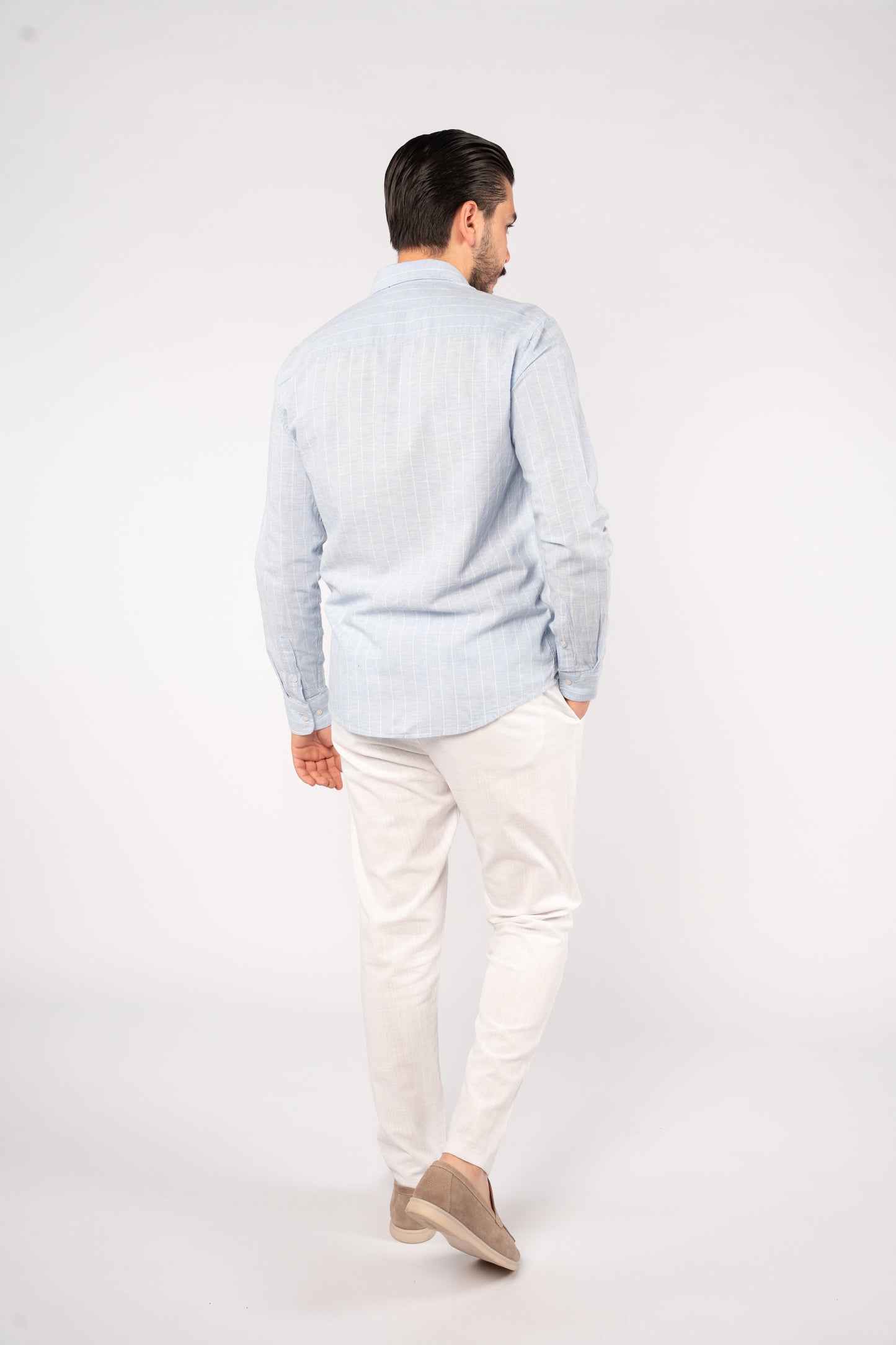 BLUE WHITE LINE LINEN SHIRT