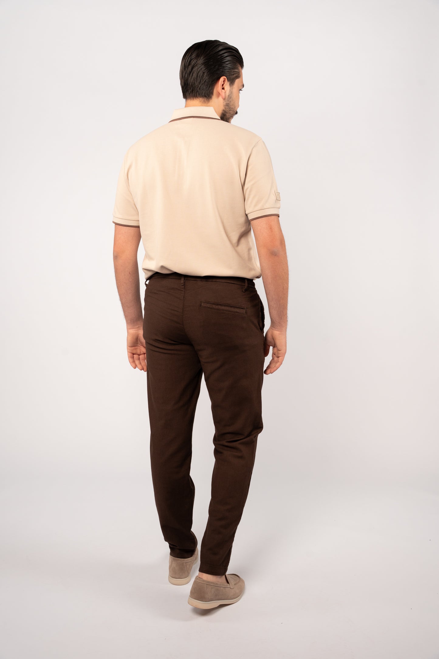 BEIGE BROWN LINE ZIPPER POLO