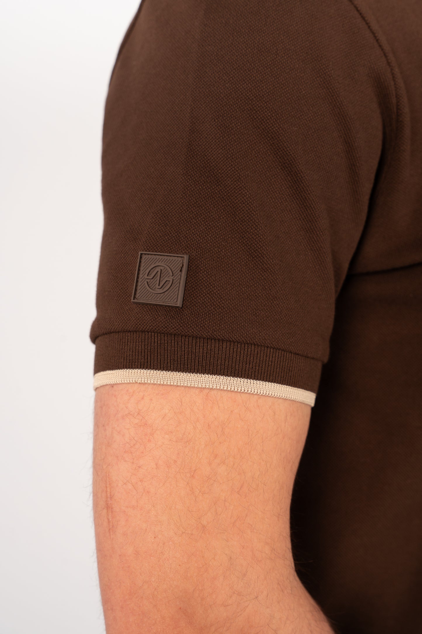BROWN BEIGE LINE ZIPPER POLO