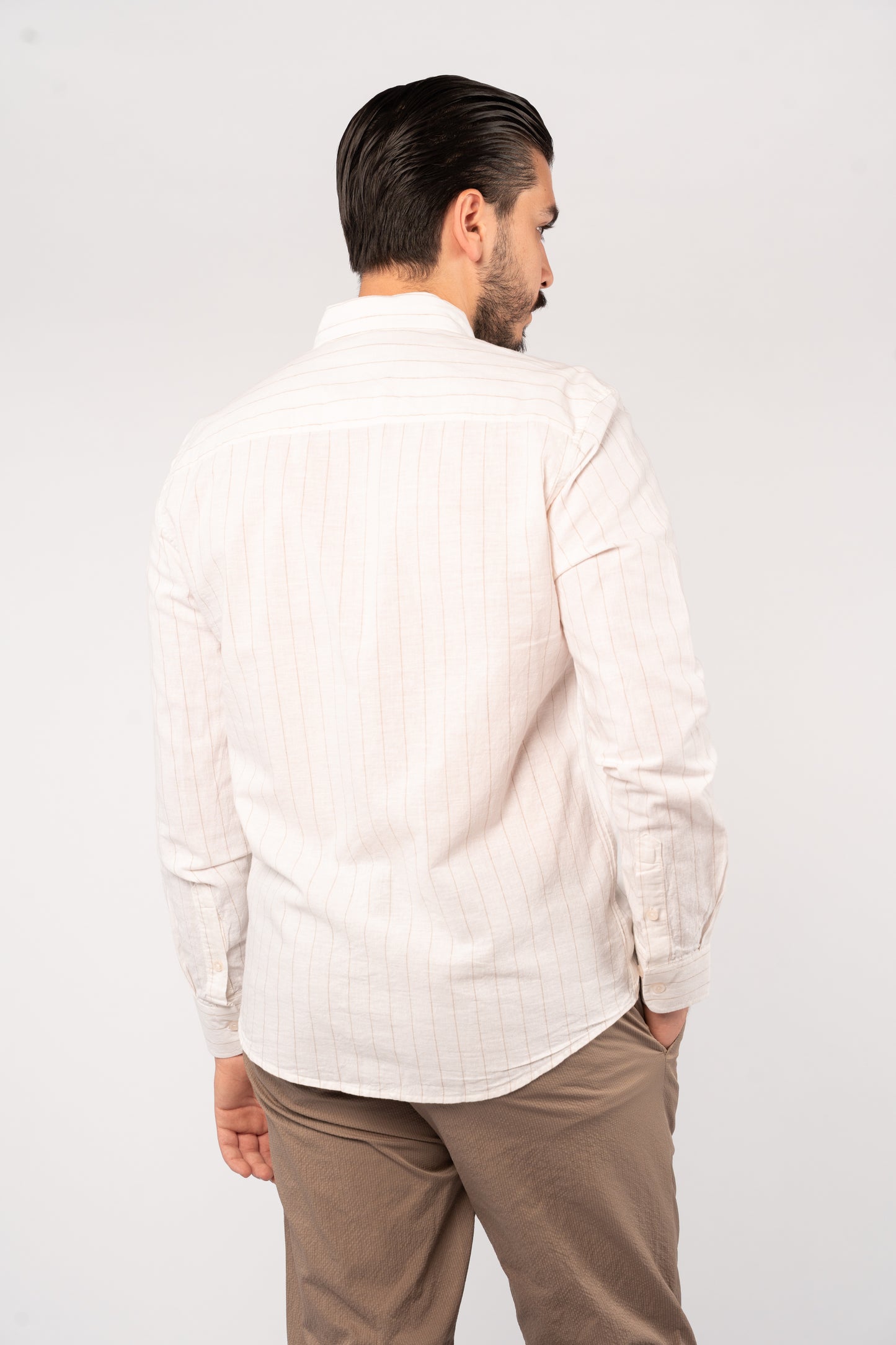 WHITE BEIGE LINE LINEN SHIRT