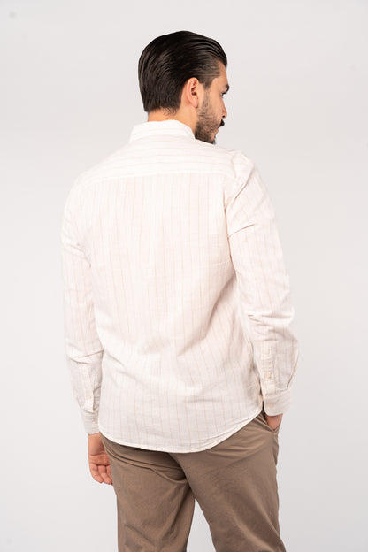 WHITE BEIGE LINE LINEN SHIRT