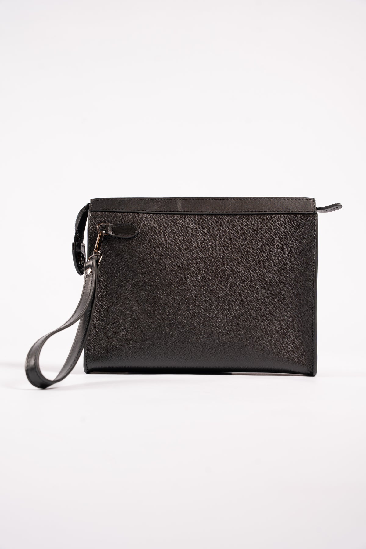 BLACK CROSS GRAIN LEATHER CLUTCH BAG