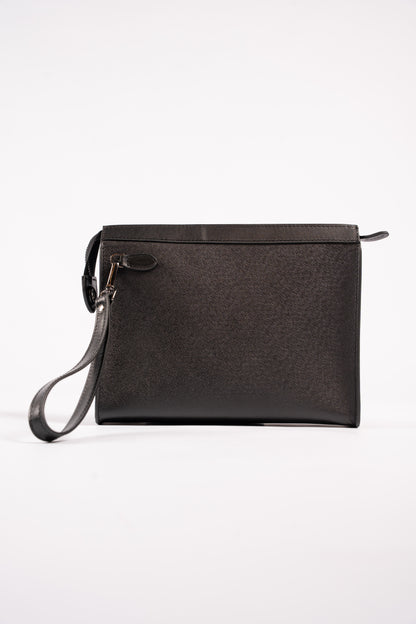 BLACK CROSS GRAIN LEATHER CLUTCH BAG
