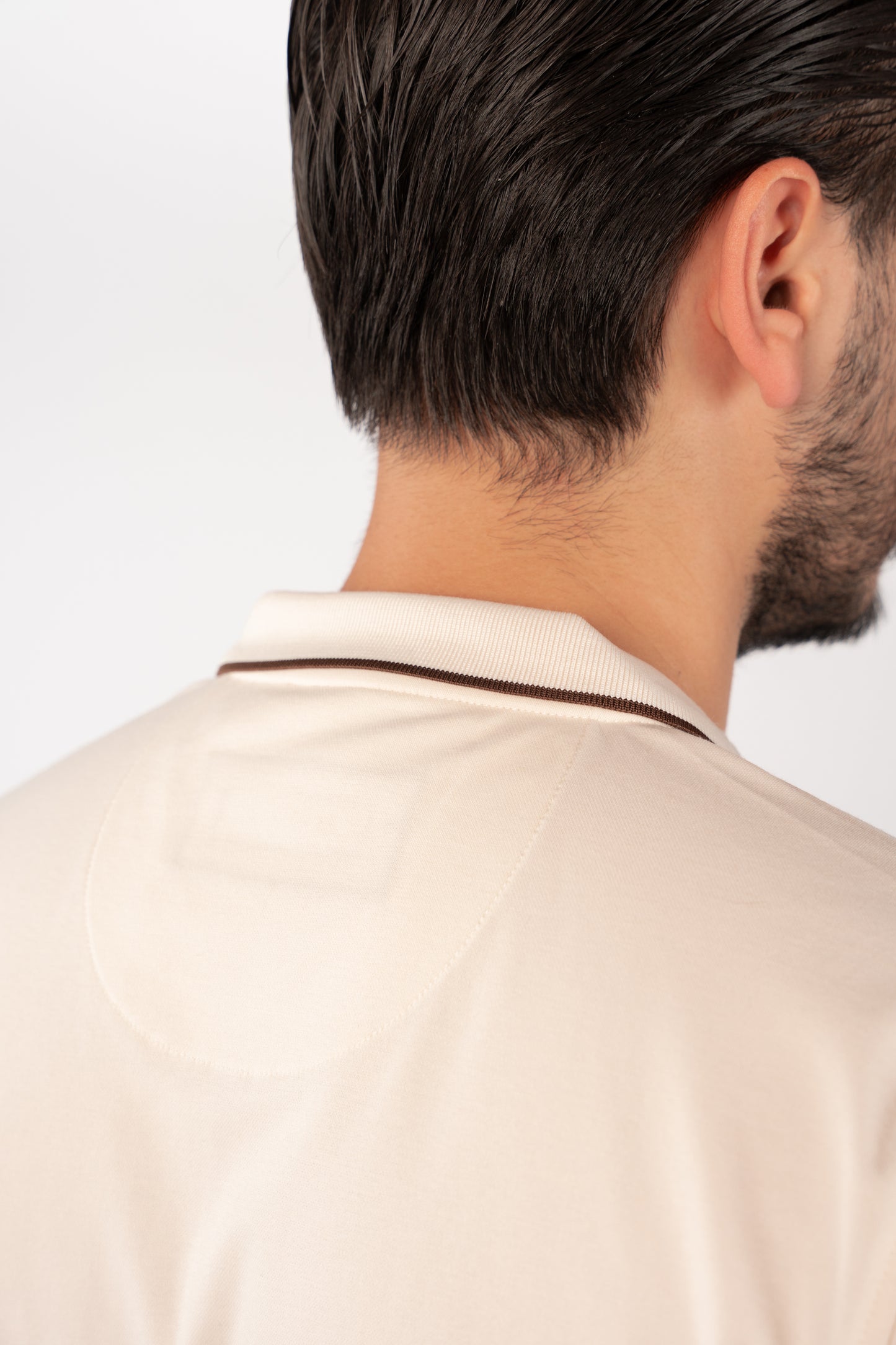 BEIGE BROWN LINE ZIPPER MERCERIZED POLO