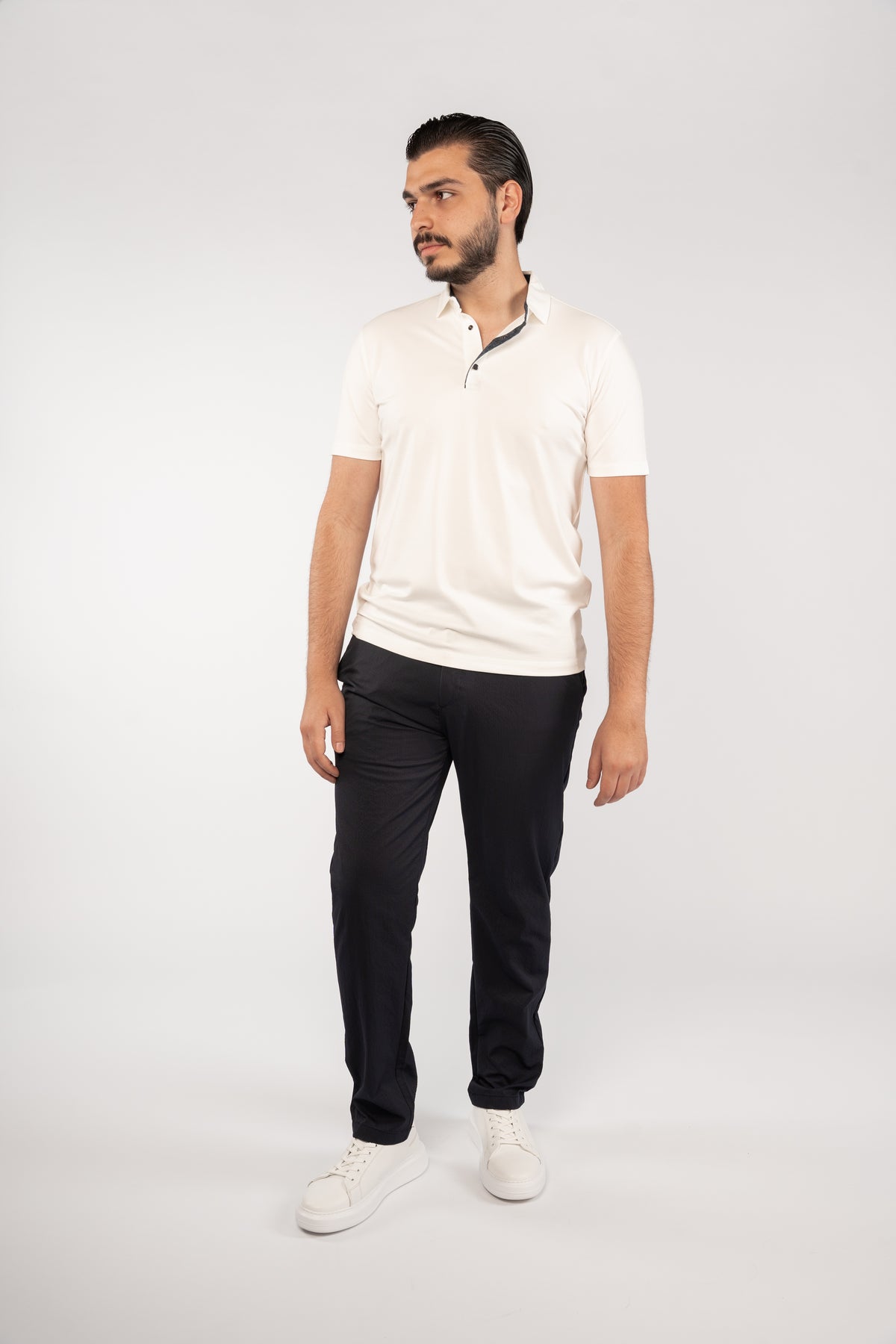 WHITE CLIP BUTTON RAYON POLO