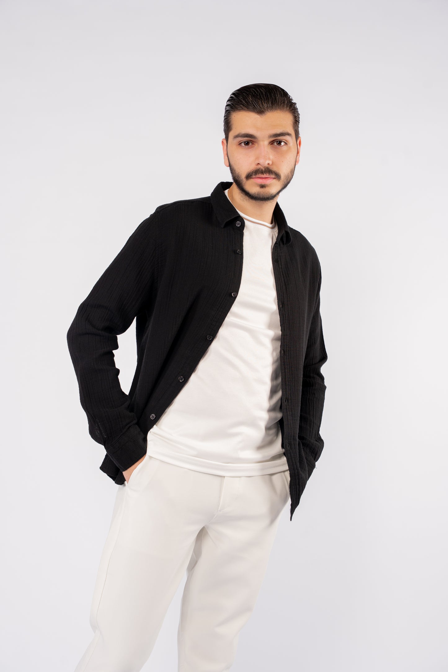 BLACK DOUBLE GAUZE SHIRT