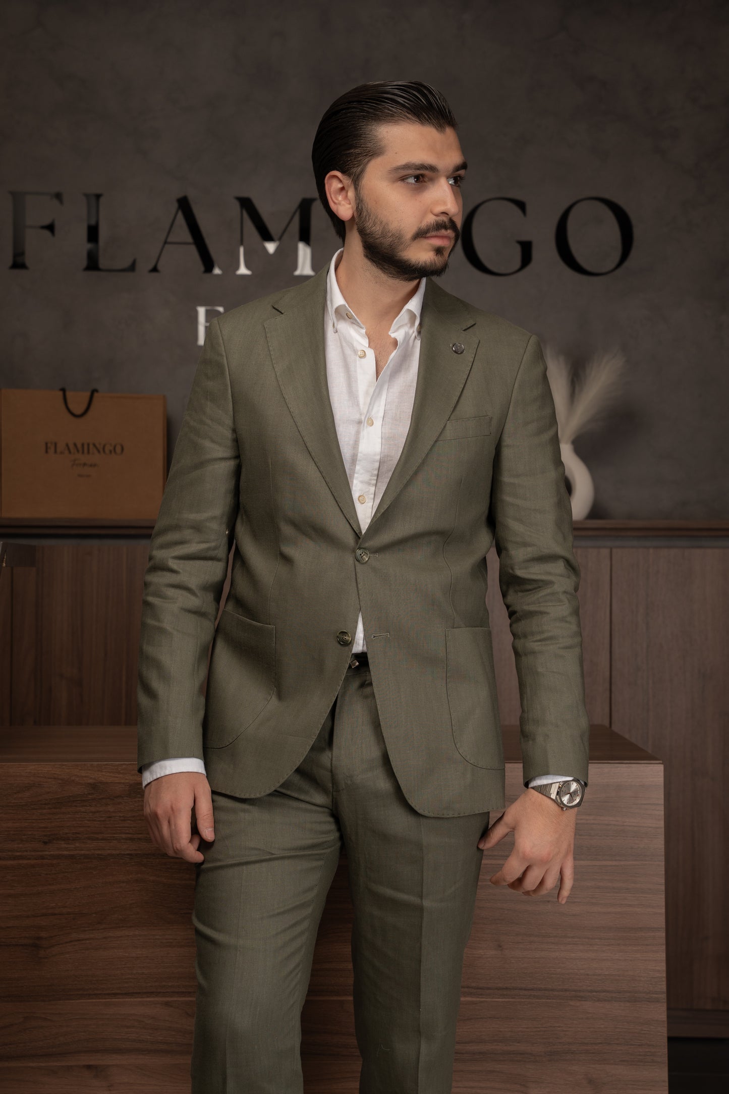 OLIVE CASUAL LINEN SUIT