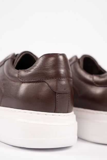 BROWN LEATHER HIGHSOLE ELASTIC SNEAKER