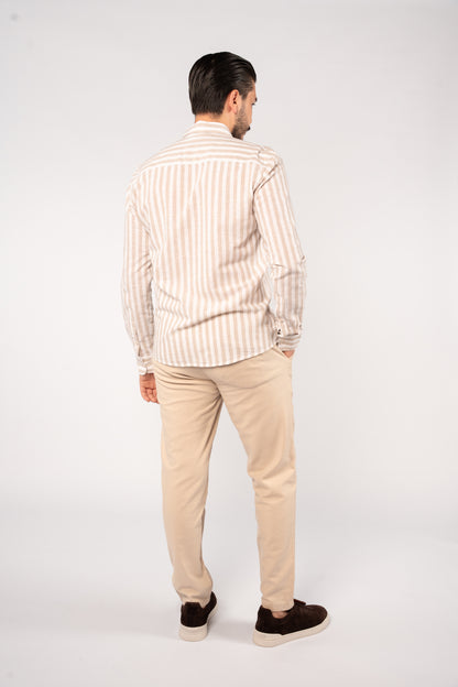 WHITE BEIGE LINE LINEN SHIRT