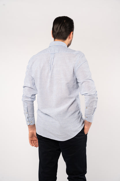 NAVY LINED OXFORD SHIRT