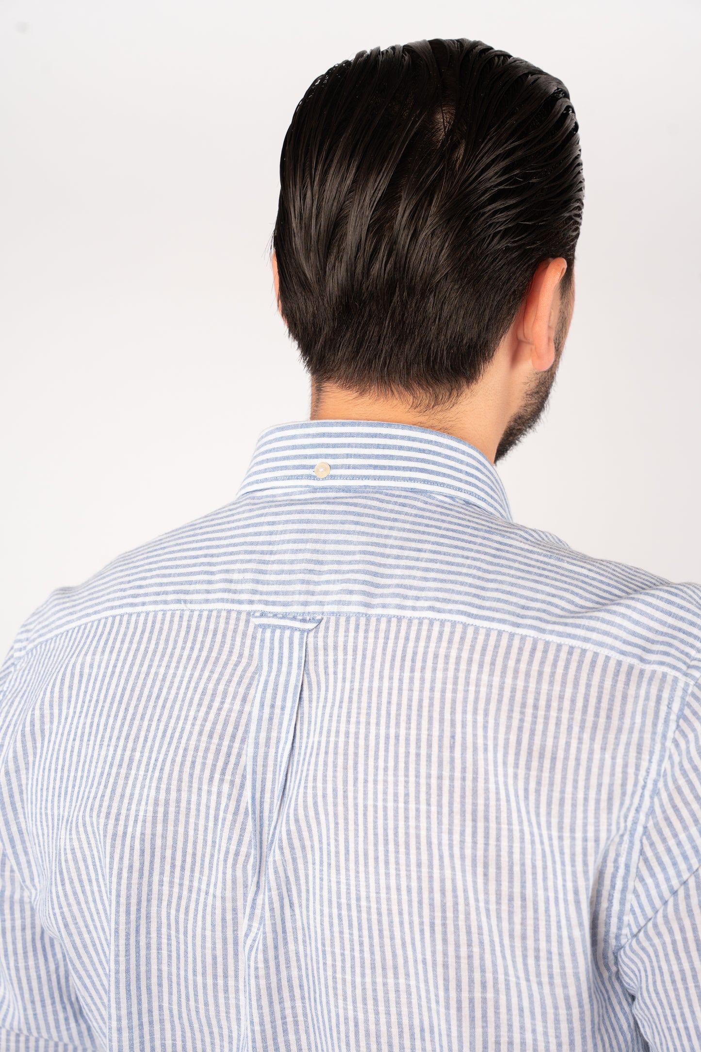 NAVY LINED OXFORD SHIRT