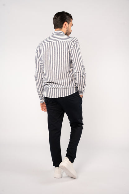 WHITE NAVY LINE LINEN SHIRT