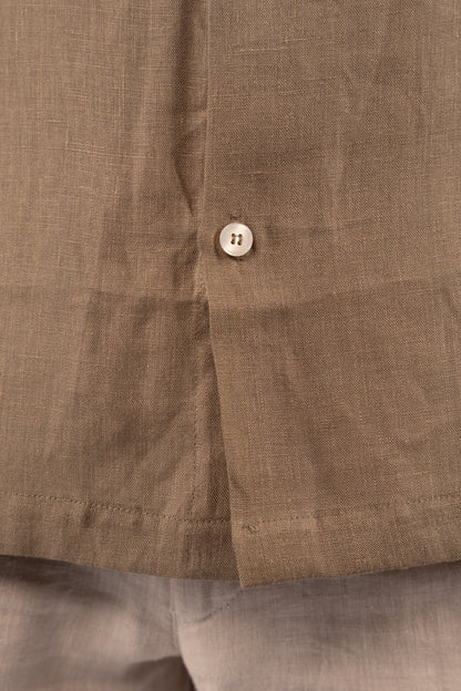 OLIVE HALF SLEEVE 100% LINEN SHIRT