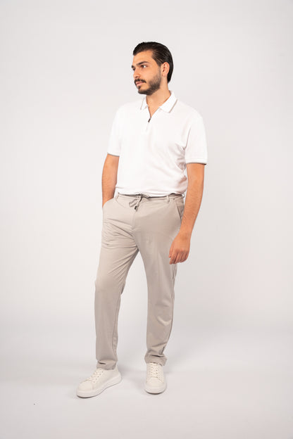 WHITE GREY LINE ZIPPER POLO