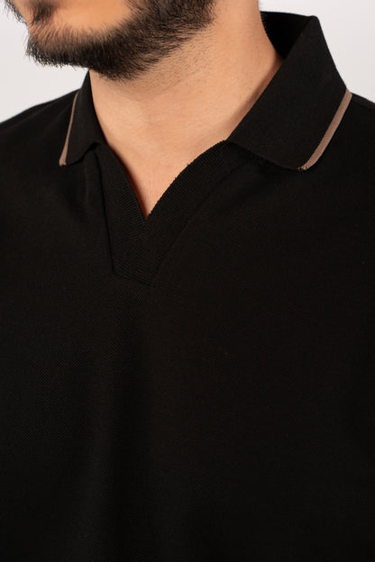 BLACK BROWN LINE VNECK POLO