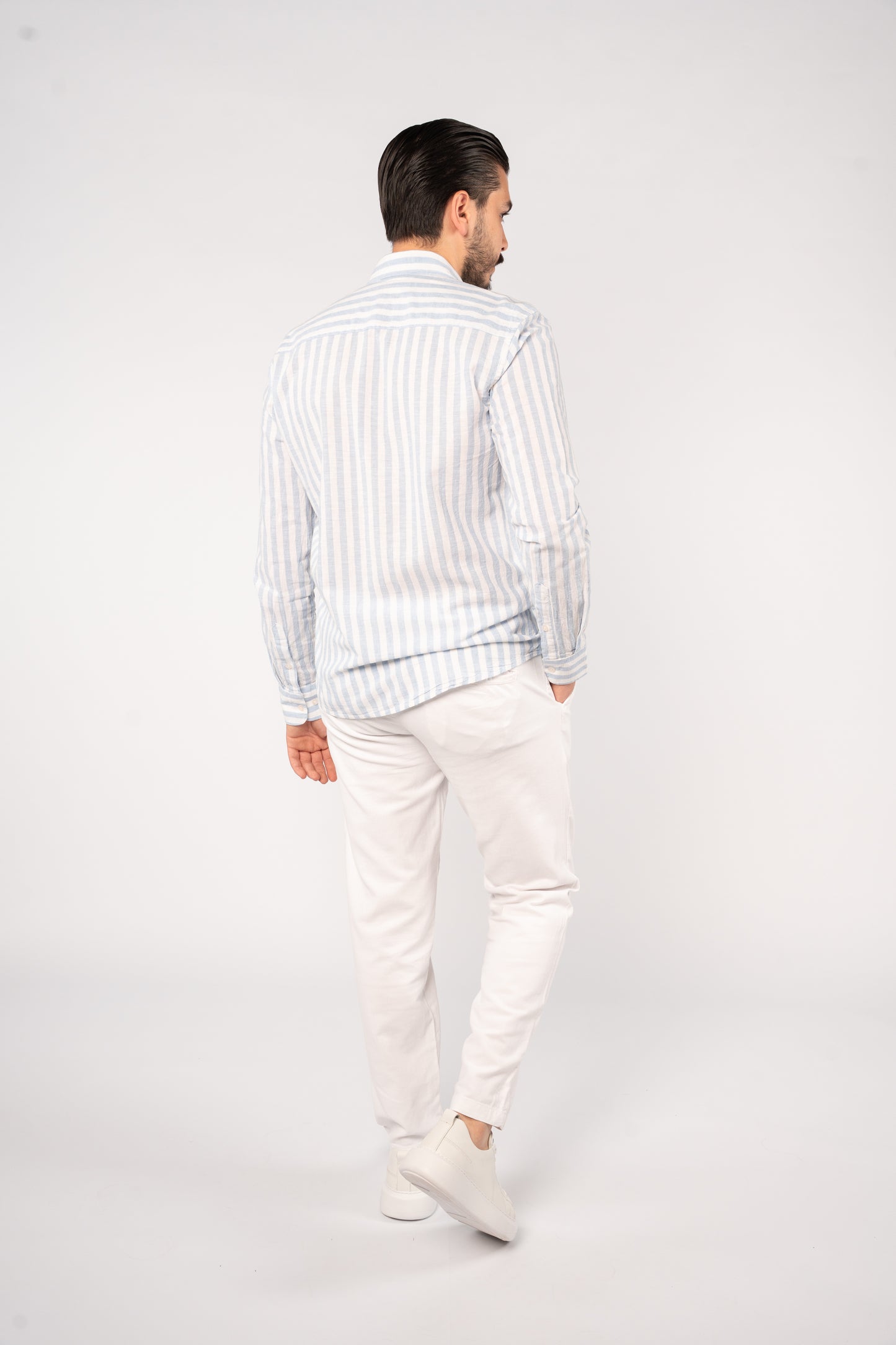 WHITE BLUE LINE LINEN SHIRT