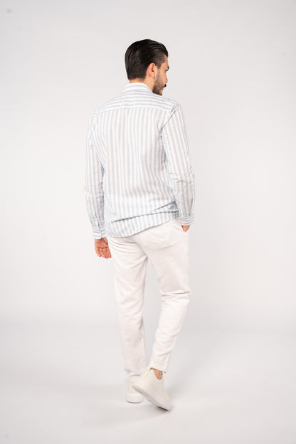 WHITE BLUE LINE LINEN SHIRT