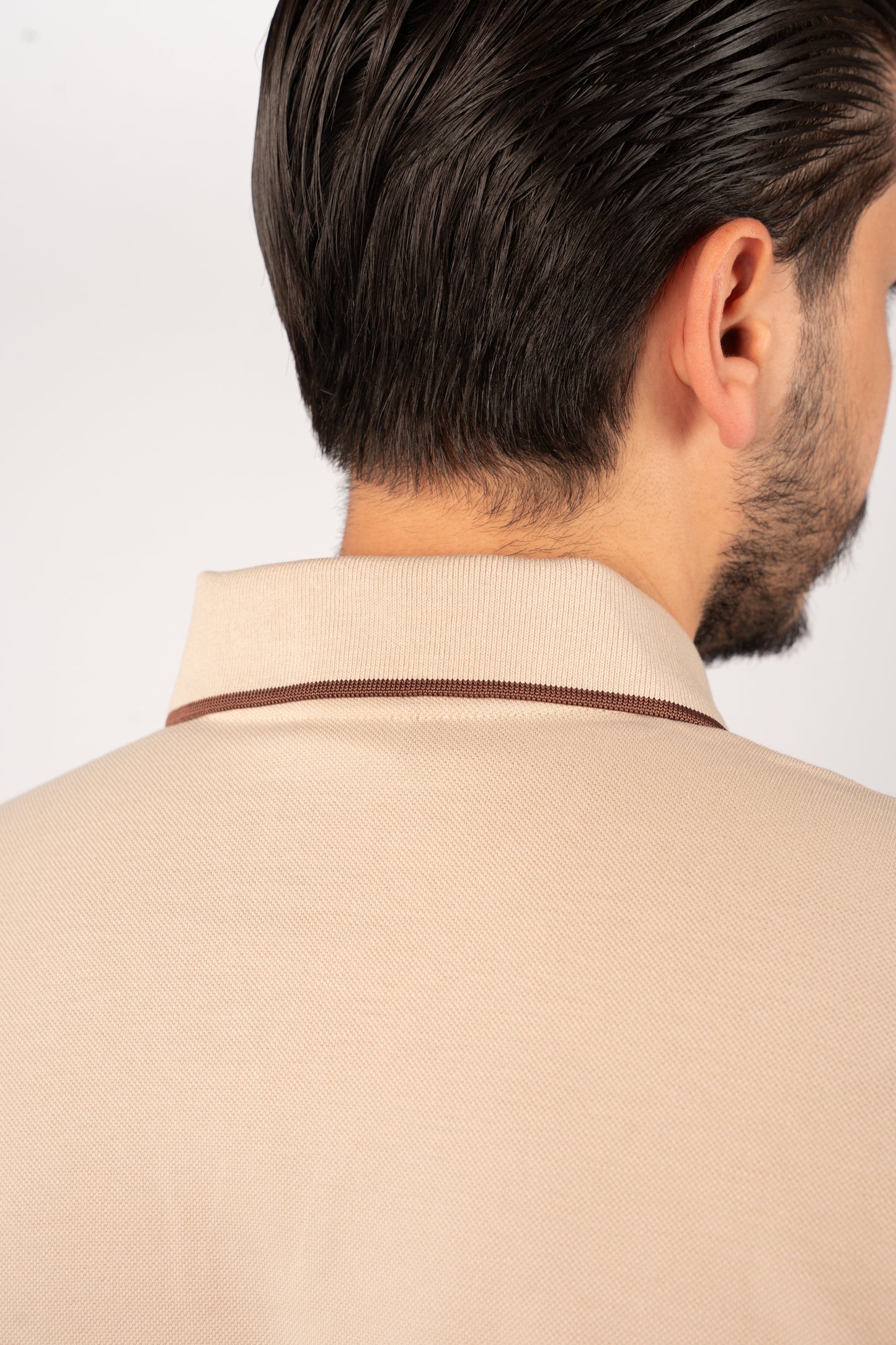 BEIGE BROWN LINE VNECK POLO
