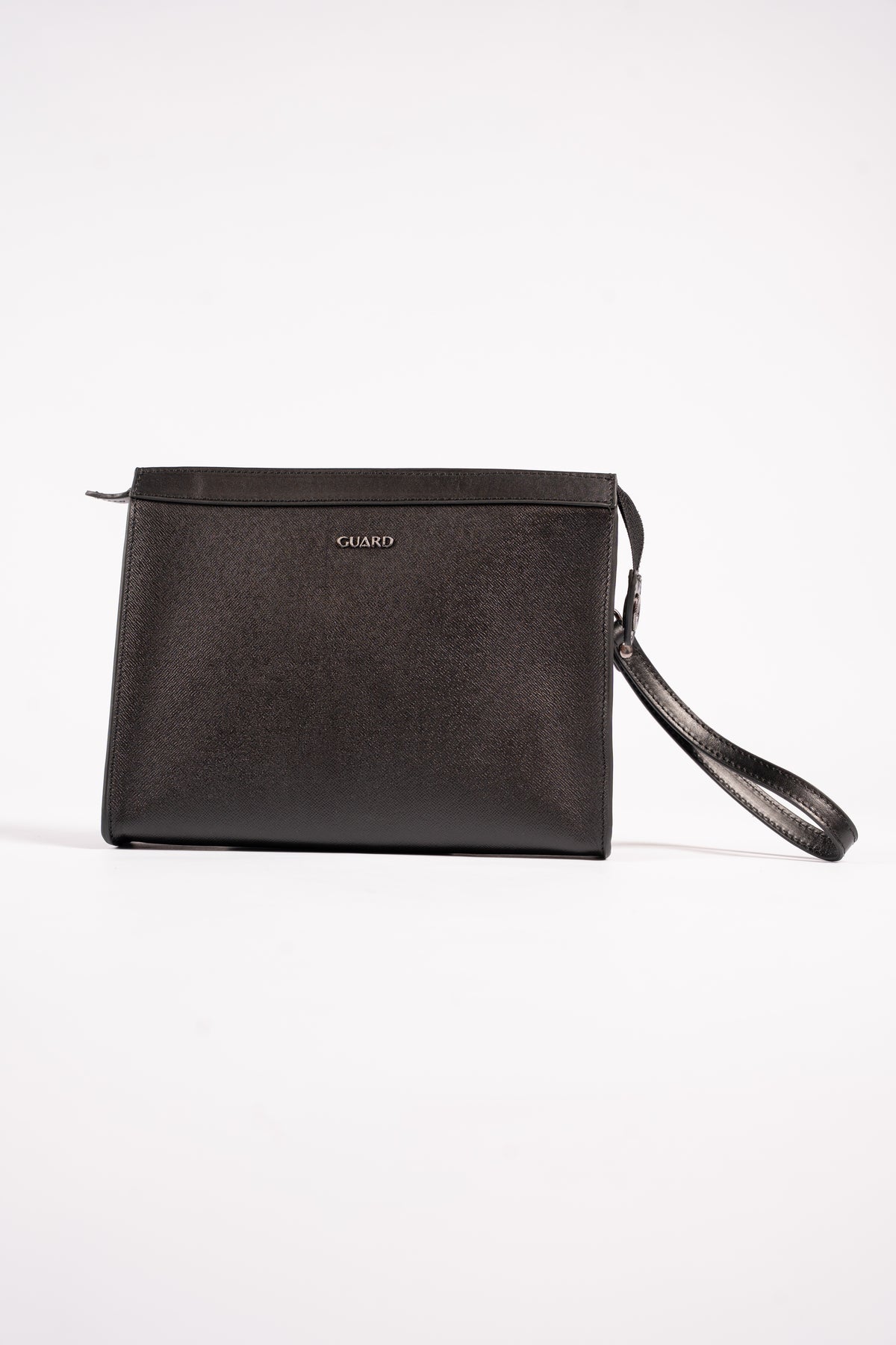 BLACK CROSS GRAIN LEATHER CLUTCH BAG