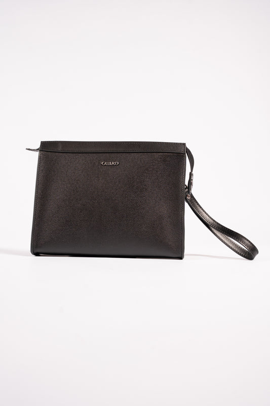BLACK CROSS GRAIN LEATHER CLUTCH BAG
