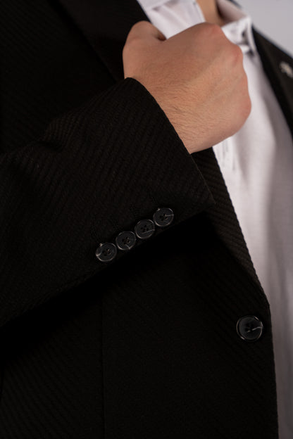 BLACK DIAGONAL TEXTURE BLAZER