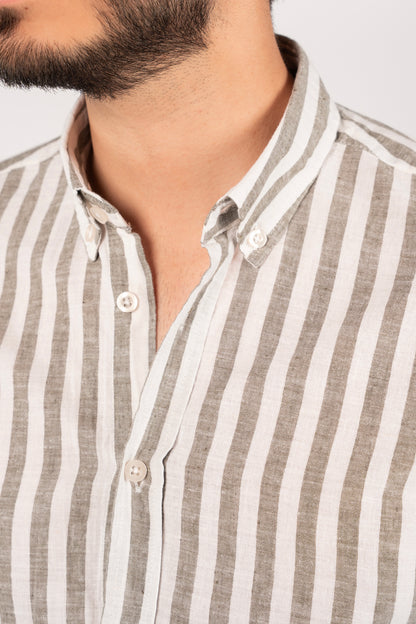 WHITE OLIVE LINE LINEN SHIRT