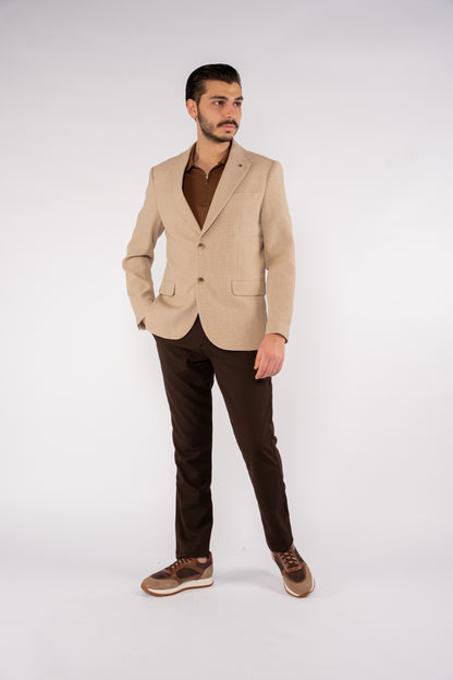 BEIGE DIAGONAL TEXTURE BLAZER