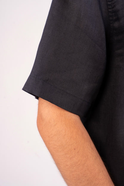 NAVY HALF SLEEVE 100% LINEN SHIRT