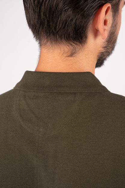 OLIVE 100% COTTON BUTTON POLO