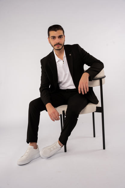 BLACK DIAGONAL TEXTURE BLAZER