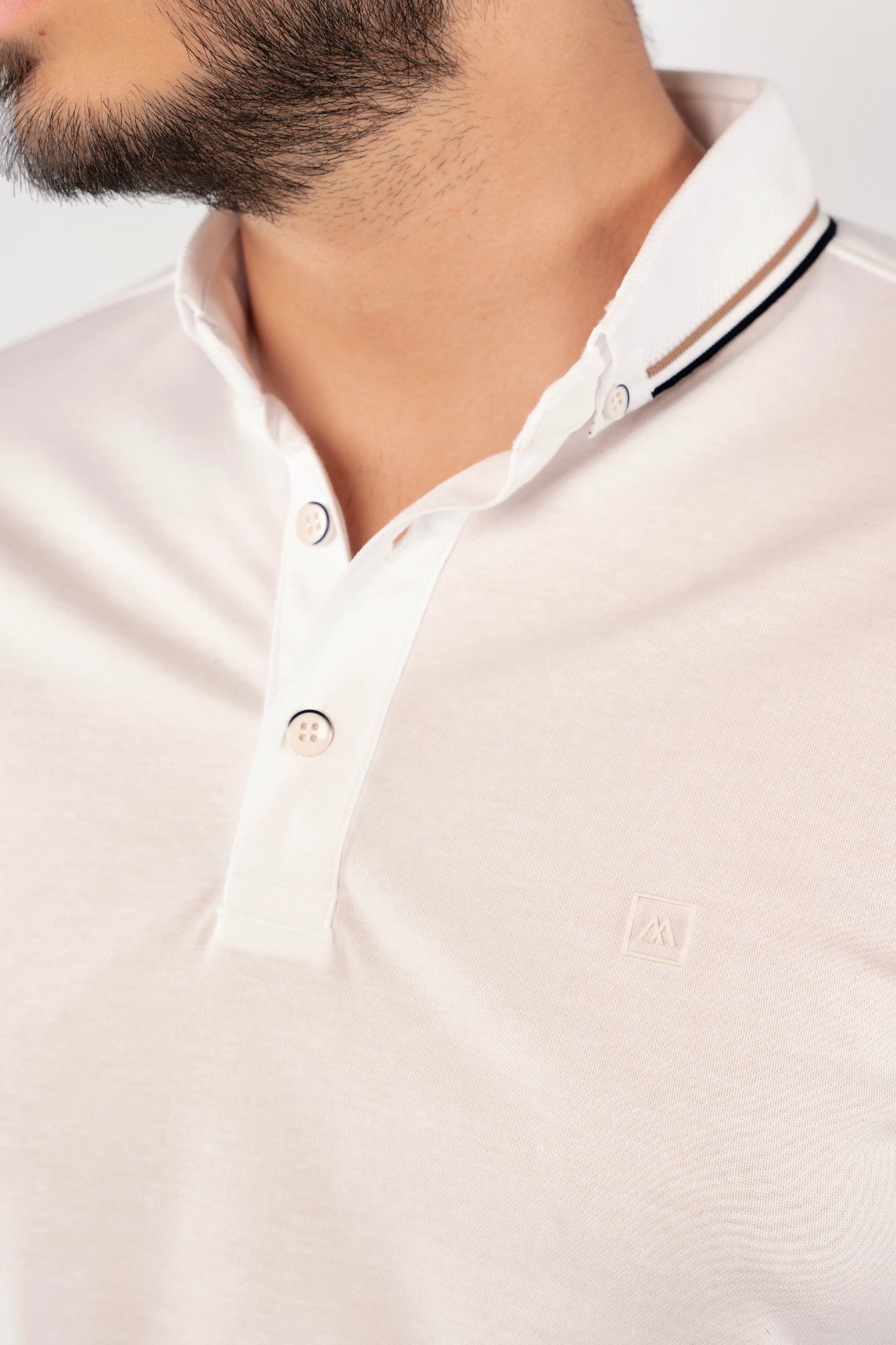 WHITE CASUAL COLLAR MERCERIZED POLO