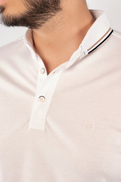 WHITE CASUAL COLLAR MERCERIZED POLO