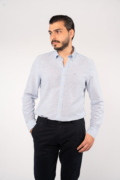 NAVY LINED OXFORD SHIRT