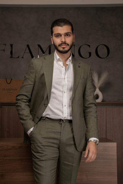 OLIVE CASUAL LINEN SUIT