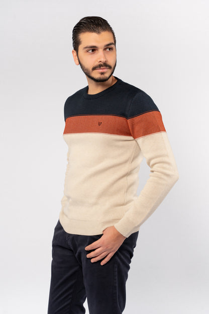 BEIGE TRIO COLOR SWEATER
