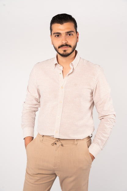 BEIGE LINED OXFORD SHIRT