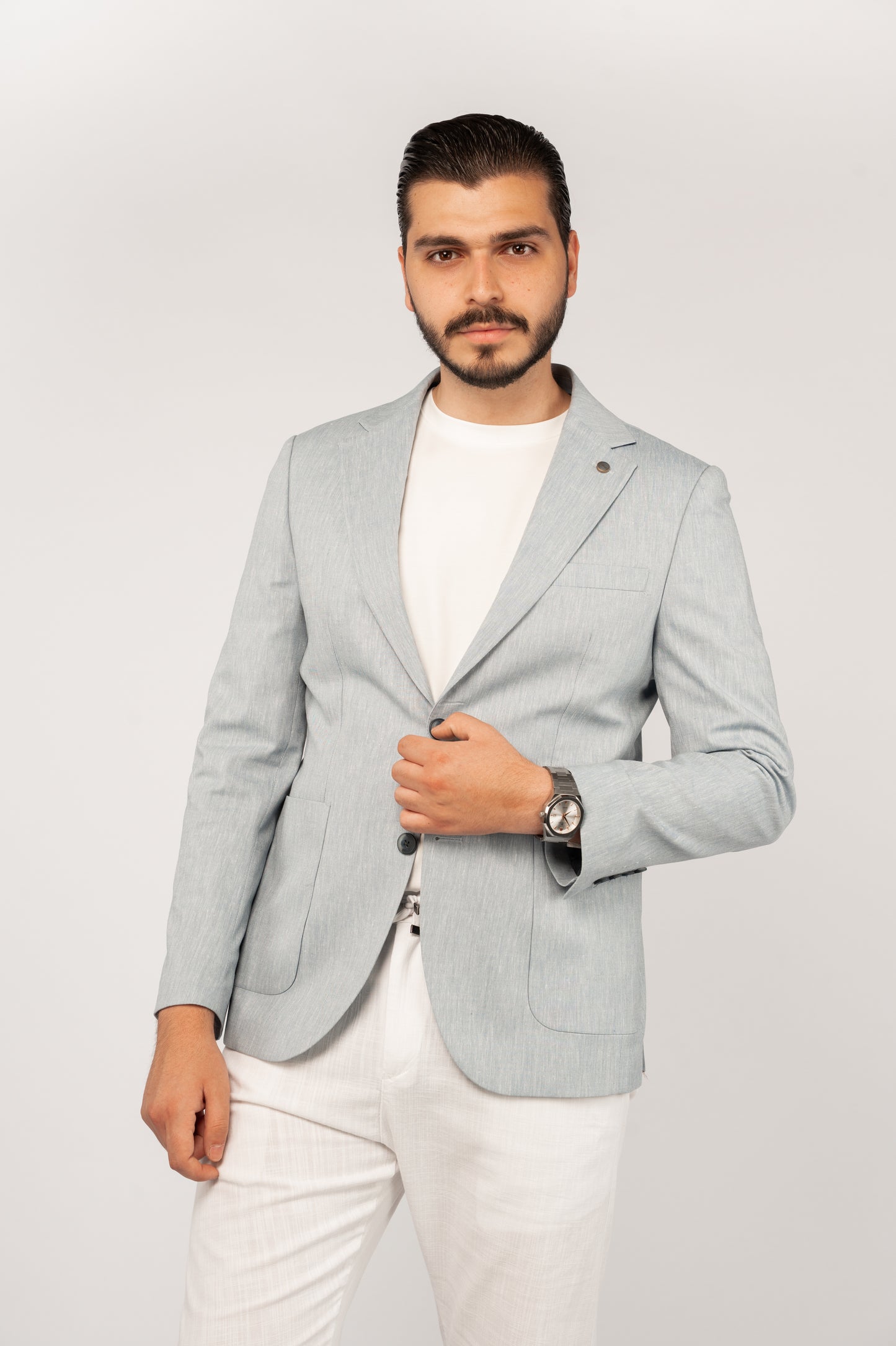 BLUE SEMI LINEN BLAZER