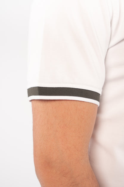 WHITE OLIVE COLLAR ZIPPER POLO