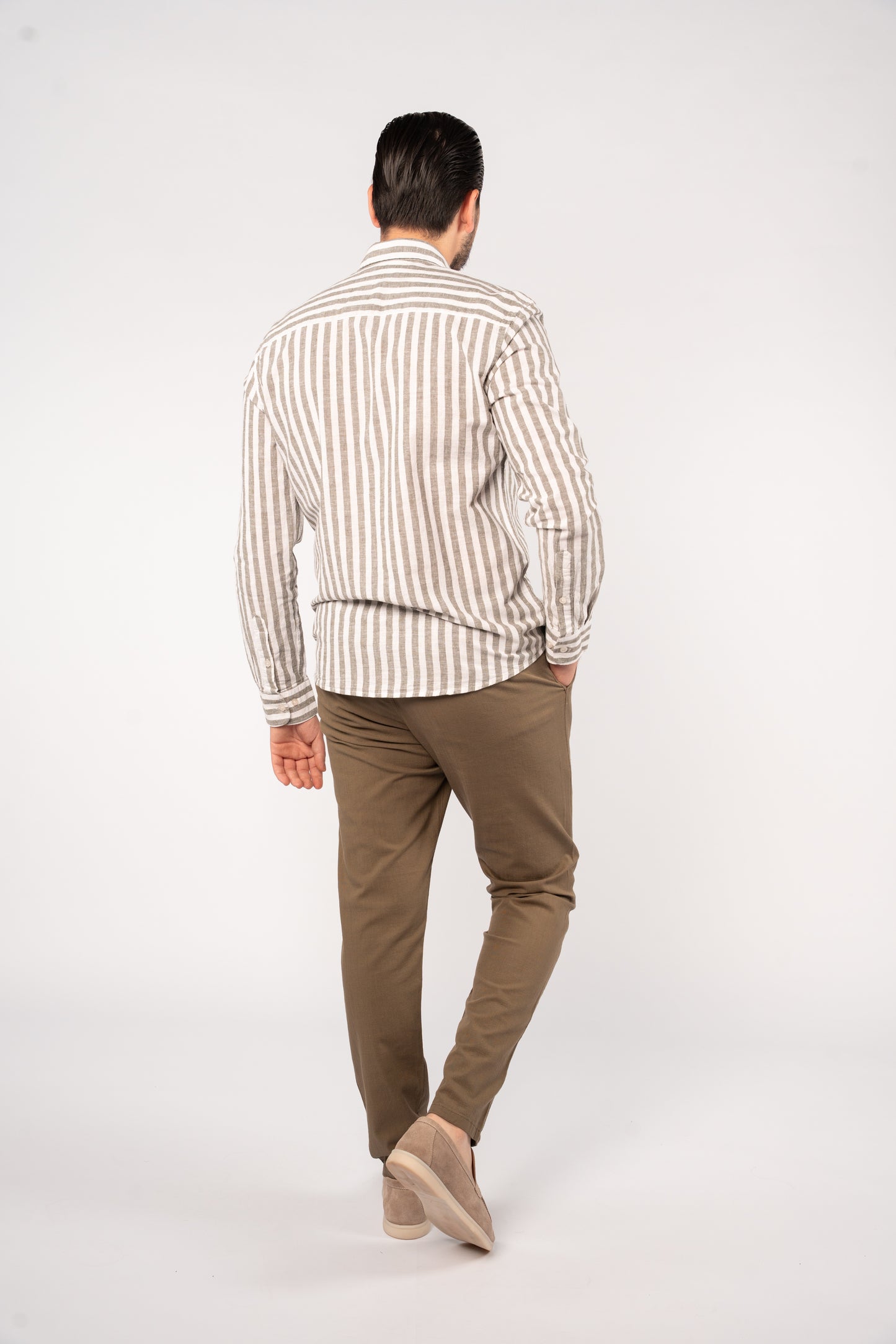 WHITE OLIVE LINE LINEN SHIRT