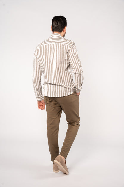 WHITE OLIVE LINE LINEN SHIRT