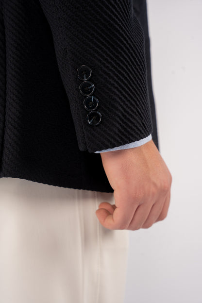 NAVY DIAGONAL TEXTURE BLAZER