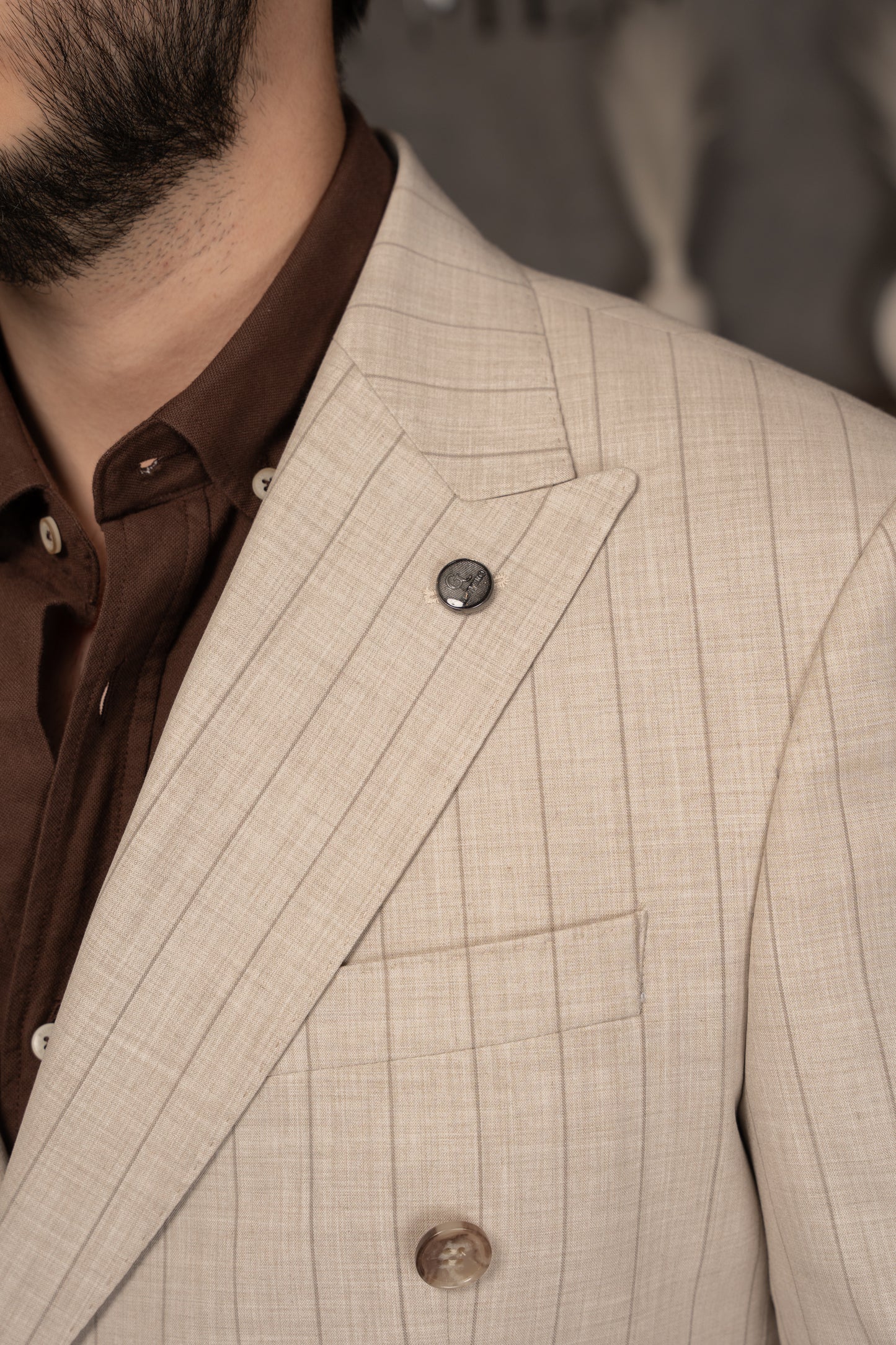 BEIGE LINED DOBETTI SUIT