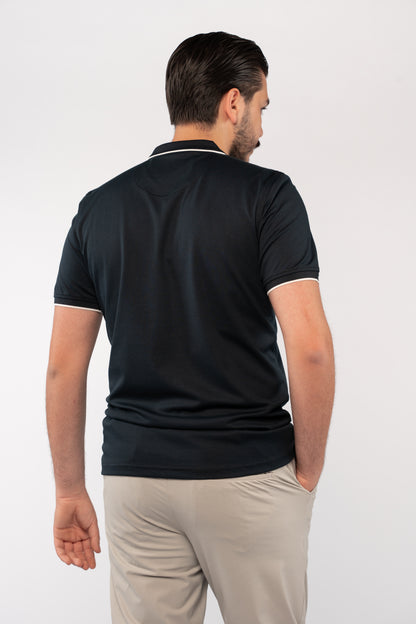 NAVY WHITE LINE ZIPPER MERCERIZED POLO