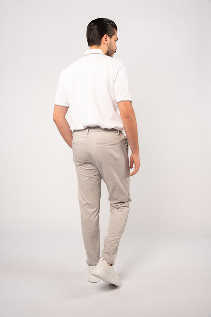 WHITE GREY LINE ZIPPER POLO