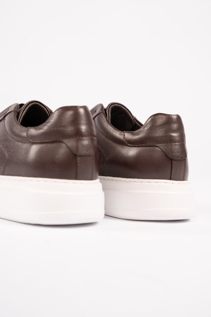 BROWN LEATHER HIGHSOLE ELASTIC SNEAKER