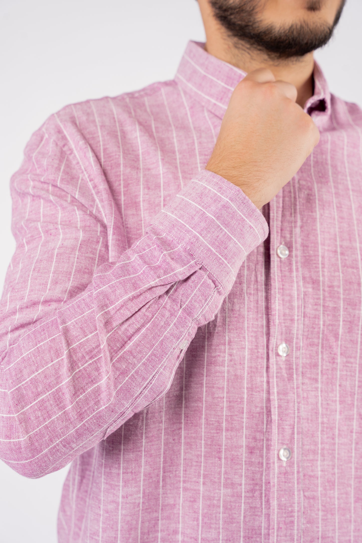 PINK LINED LINEN SHIRT