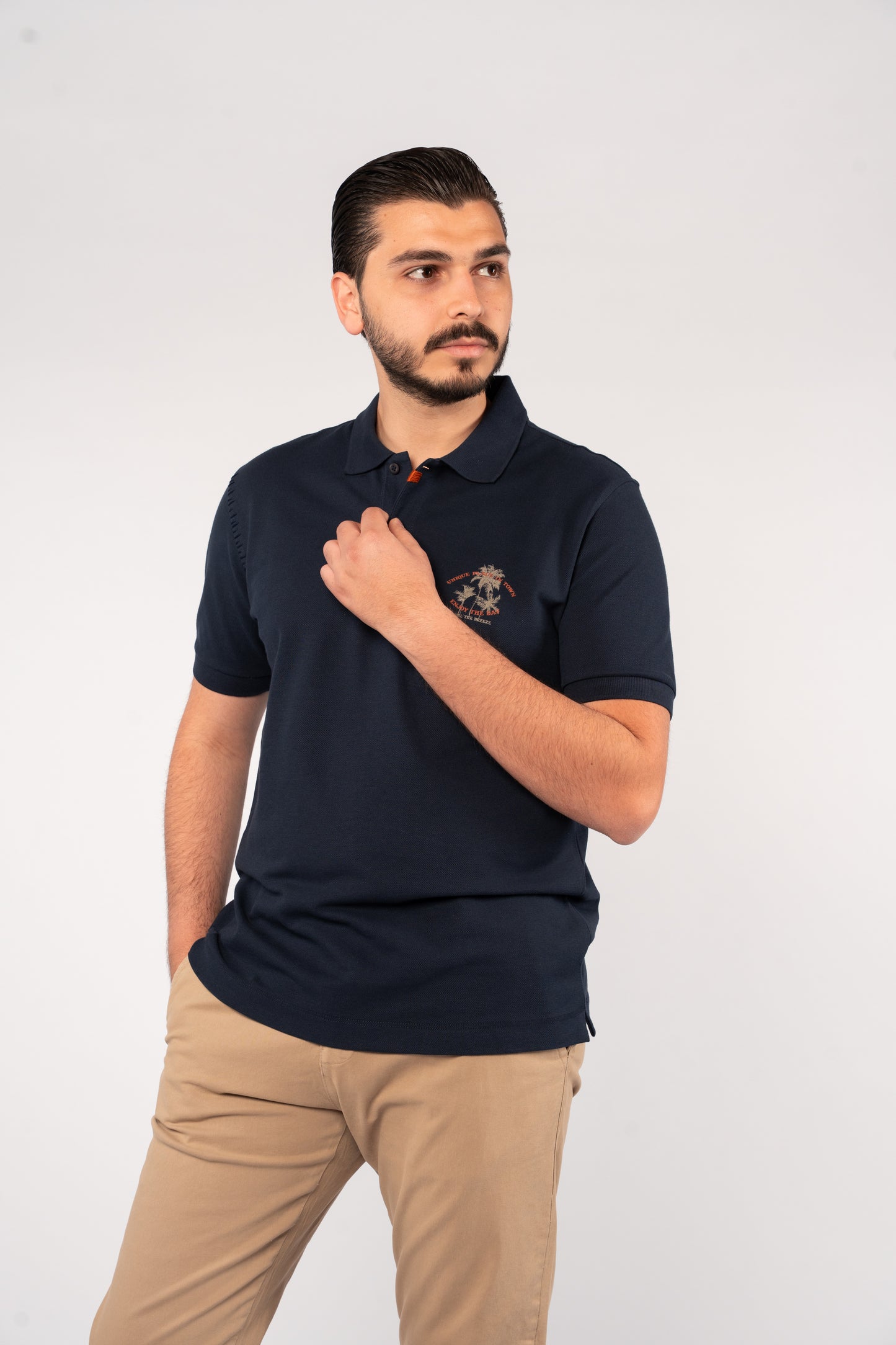NAVY MINIMAL PALM POLO