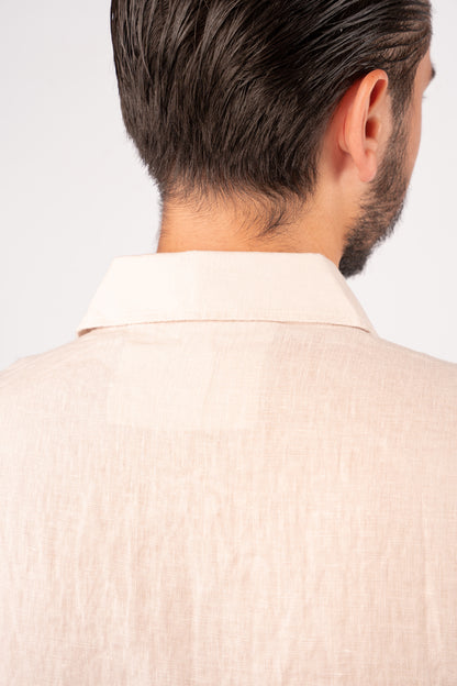 BEIGE HALF SLEEVE 100% LINEN SHIRT